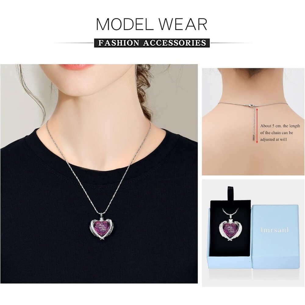 Cremation Jewelry for Ashes Pendant - Crystal Heart Urn Necklace with Mini Keeps - Picture 3 of 7